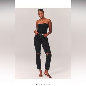 Abercrombie 90s straight ultra high rise black ripped jeans 25 extra short